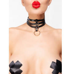 Черный короткий чокер с 3 колечками