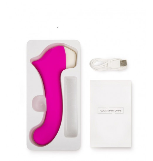 Розовый клиторальный стимулятор Caldo с функцией вибратора - 19 см.