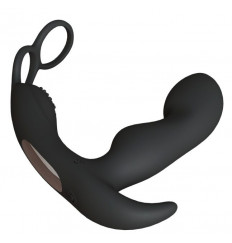 Черный вибромассажер простаты Taurus с эрекционным кольцом