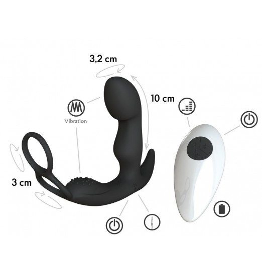 Черный вибромассажер простаты Taurus с эрекционным кольцом Черный вибромассажер простаты Taurus с эрекционным кольцом