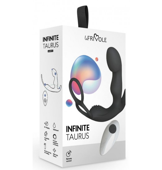 Черный вибромассажер простаты Taurus с эрекционным кольцом Черный вибромассажер простаты Taurus с эрекционным кольцом