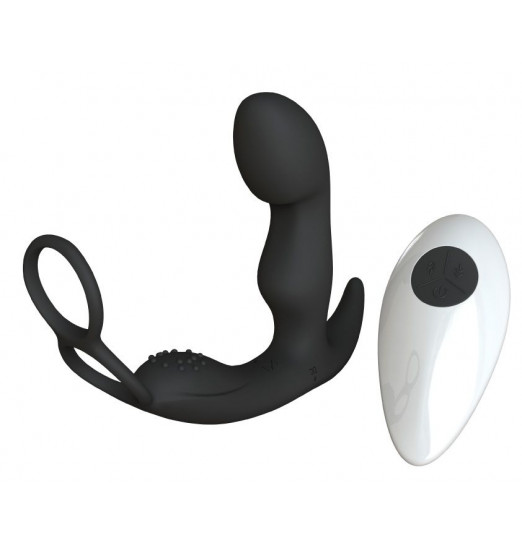 Черный вибромассажер простаты Taurus с эрекционным кольцом Черный вибромассажер простаты Taurus с эрекционным кольцом