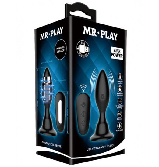 Черная анальная вибропробка с пультом Mr.Play - 10,8 см.