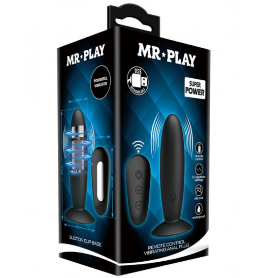 Черная анальная вибропробка Mr.Play с пультом - 11 см.