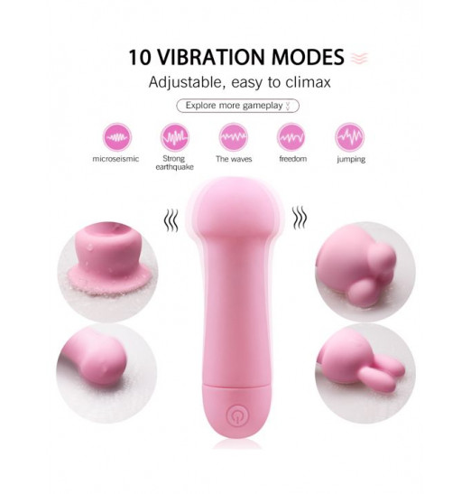 Нежно-розовый мини-вибратор Nana с 3 насадками - 10,6 см. Нежно-розовый мини-вибратор Nana с 3 насадками - 10,6 см.