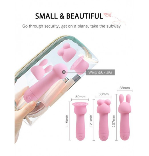 Нежно-розовый мини-вибратор Nana с 3 насадками - 10,6 см. Нежно-розовый мини-вибратор Nana с 3 насадками - 10,6 см.