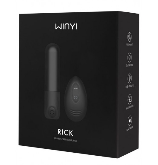 Черный мини-вибратор Rick с пультом - 8,6 см. Черный мини-вибратор Rick с пультом - 8,6 см.