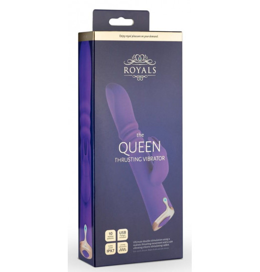 Фиолетовый вибратор-кролик The Queen Thrusting Vibrator - 29 см.
