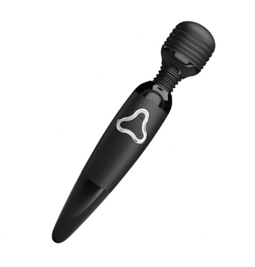 Черный жезловый вибромассажер с ребристой головкой Body Wand - 25 см.