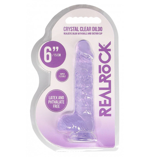 Фиолетовый фаллоимитатор Realrock Crystal Clear 6 inch - 17 см.