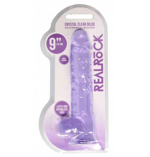 Фиолетовый фаллоимитатор Realrock Crystal Clear 9 inch - 25 см.