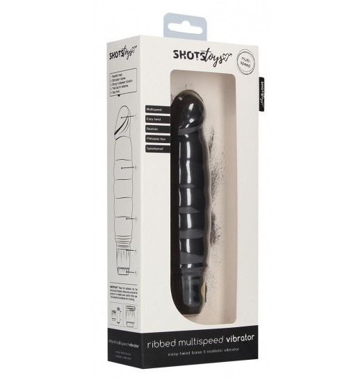 Черный вибромассажер Ribbed Multispeed Vibrator - 17 см.