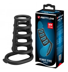 Черная насадка на пенис с подхватом мошонки Rodrigo