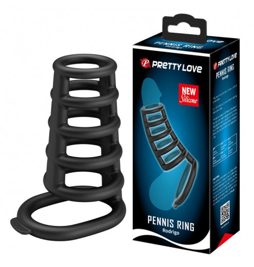 Черная насадка на пенис с подхватом мошонки Rodrigo