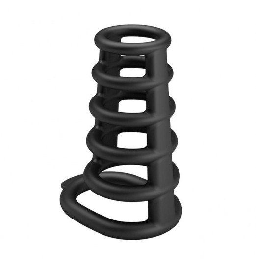 Черная насадка на пенис с подхватом мошонки Rodrigo