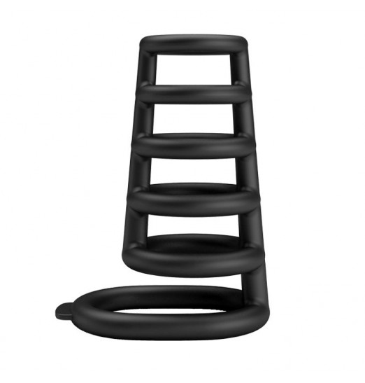 Черная насадка на пенис с подхватом мошонки Rodrigo