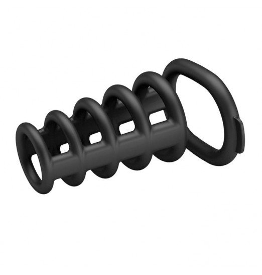 Черная насадка на пенис с подхватом мошонки Rodrigo