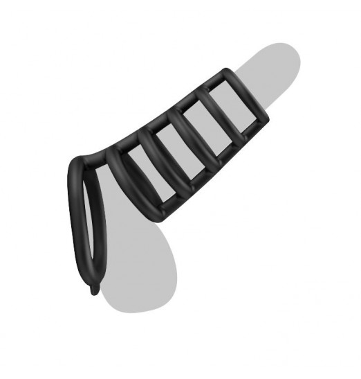 Черная насадка на пенис с подхватом мошонки Rodrigo