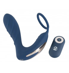 Синий вибростимулятор простаты с кольцом - 14,5 см.