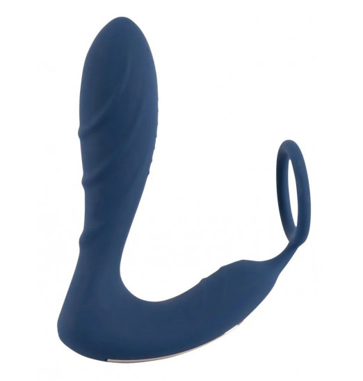 Синий вибростимулятор простаты с кольцом - 14,5 см. Синий вибростимулятор простаты с кольцом - 14,5 см.