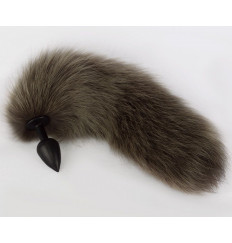 Черная анальная пробка с натуральным кофейным песцовым хвостиком