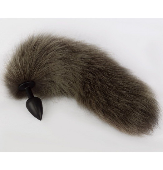 Черная анальная пробка с натуральным кофейным песцовым хвостиком