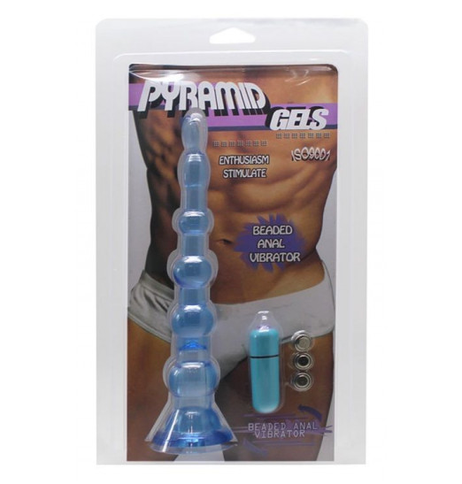 Синяя анальная цепочка с пулькой EROTICON PYRAMID GELS - 21,5 см.