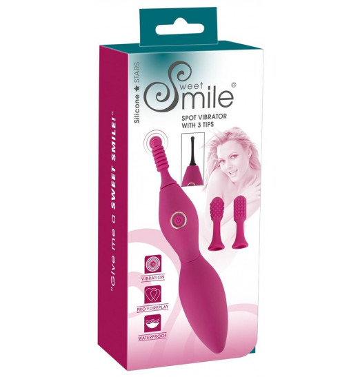 Ярко-розовый клиторальный вибратор с 3 насадками Spot Vibrator with 3 Tips - 17,9 см.