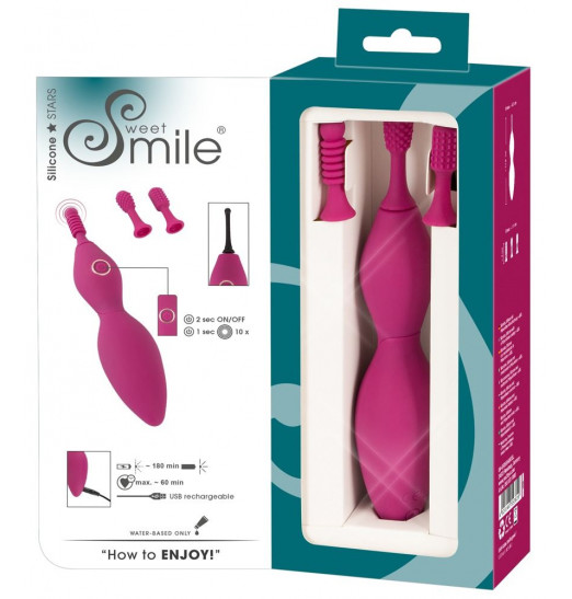 Ярко-розовый клиторальный вибратор с 3 насадками Spot Vibrator with 3 Tips - 17,9 см.