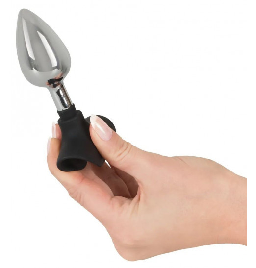 Хромированная анальная пробка Metal Plug with Suction Cup на присоске - 10,2 см.