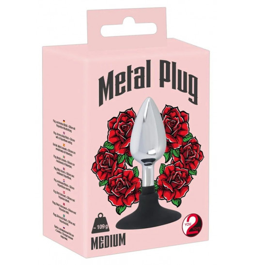 Хромированная анальная пробка Metal Plug with Suction Cup на присоске - 10,2 см.