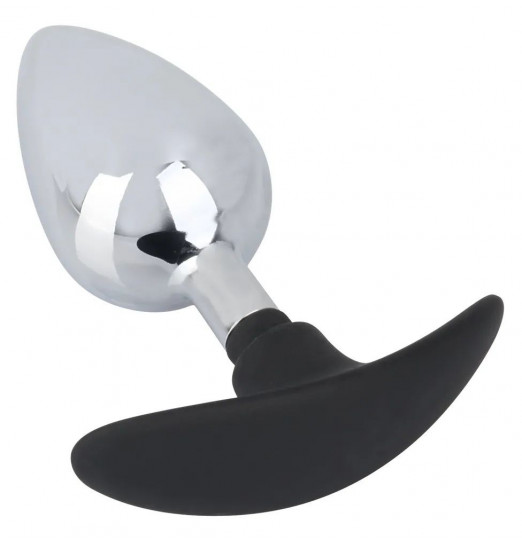 Хромированная анальная пробка с силиконовым ограничителем - 11,4 см.