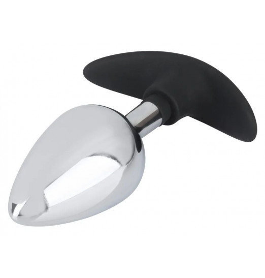 Хромированная анальная пробка с силиконовым ограничителем - 11,4 см.