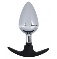 Хромированная анальная пробка с силиконовым ограничителем - 11,4 см.