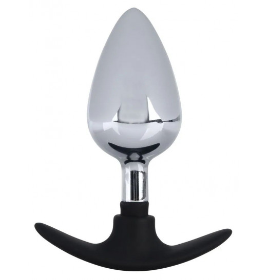 Хромированная анальная пробка с силиконовым ограничителем - 11,4 см.