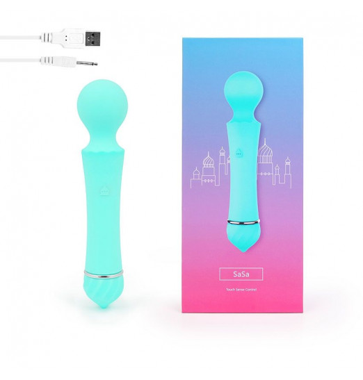 Бирюзовый вибромассажер Sasa с круглой головкой - 16 см. Бирюзовый вибромассажер Sasa с круглой головкой - 16 см.