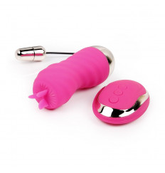 Ярко-розовое ребристое виброяйцо с пультом ДУ