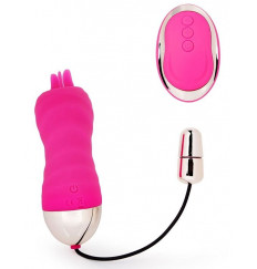 Ярко-розовое ребристое виброяйцо с пультом ДУ