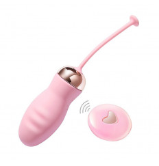 Розовое ребристое виброяйцо с пультом ДУ