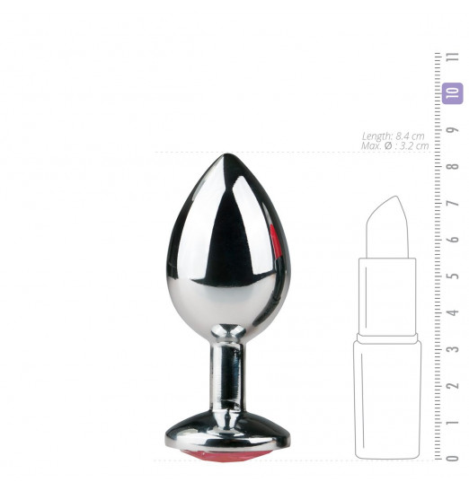 Серебристая анальная пробка Metal Butt Plug с розовым кристаллом - 8,4 см.