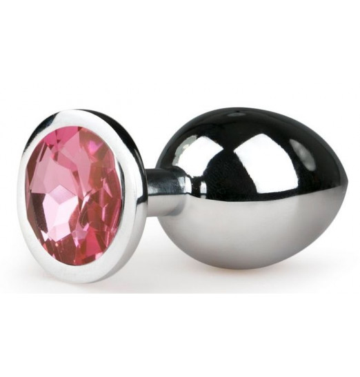 Серебристая анальная пробка Metal Butt Plug с розовым кристаллом - 8,4 см.