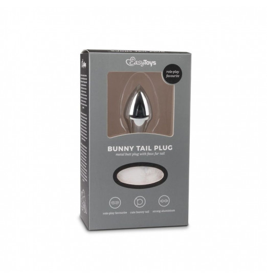 Серебристая анальная пробка с белым хвостиком Bunny Tail Plug