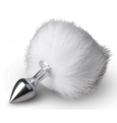 Серебристая анальная пробка с белым хвостиком Bunny Tail Plug