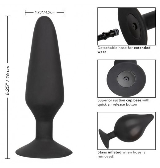 Черная расширяющаяся анальная пробка XL Silicone Inflatable Plug - 16 см.