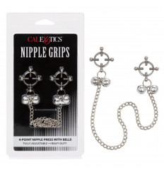 Металлические зажимы для сосков на цепочке Nipple Grips 4-Point Nipple Press with Bells