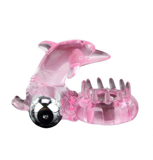 Розовое виброкольцо-дельфин с шипами