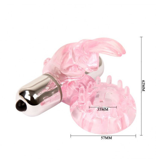 Эрекционное розовое виброкольцо с клиторальным зайчиком