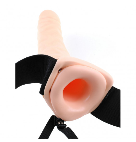 Телесный полый страпон с вибрацией 8  Vibrating Hollow Strap-On - 20,5 см.