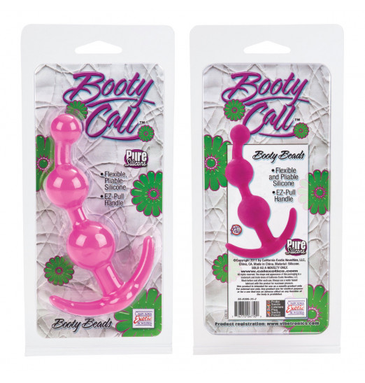 Розовая силиконовая анальная цепочка Booty Call - 13 см.