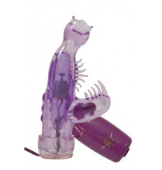 Фиолетовый мини-вибратор со стимулятором клитора - 13 см.